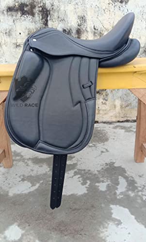 WILD RACE Leder-Dressur-Monoflap-Wechseleisensattel/Leather Dressage Monoflap Changeable Gullets Saddle (17") von WILD RACE