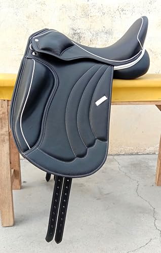 WILD RACE Leder-Dressur-Monoflap-Wechseleisensattel/Leather Dressage Monoflap Changeable Gullets Saddle (17") von WILD RACE