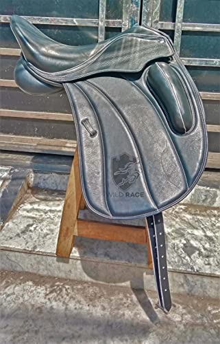 WILD RACE Leder-Dressur-Monoflap-Wechseleisensattel/Leather Dressage Monoflap Changeable Gullets Saddle (17") von WILD RACE