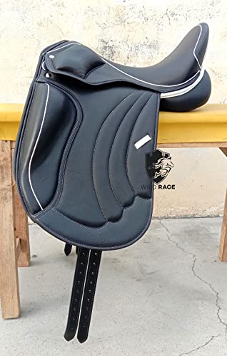 WILD RACE Leder-Dressur-Monoflap-Wechseleisensattel/Leather Dressage Monoflap Changeable Gullets Saddle (17.5") von WILD RACE