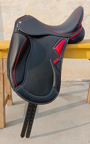 WILD RACE Leder-Dressur-Monoflap-Wechseleisensattel/Leather Dressage Monoflap Changeable Gullets Saddle (18", Schwarz (Black)) von WILD RACE