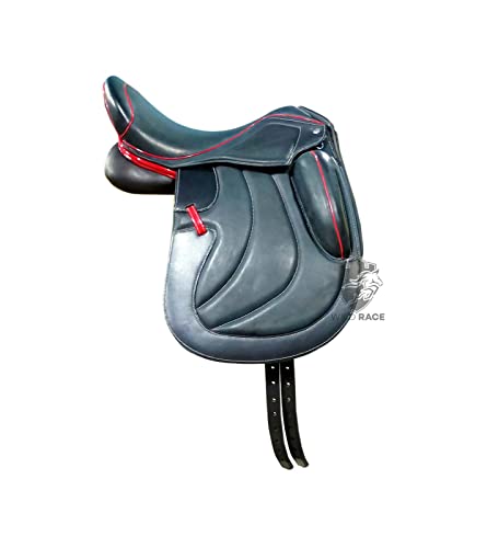 WILD RACE Leder-Dressur-Monoflap-Wechseleisensattel / Leather Dressage Monoflap Changeable Gullets Saddle (18") von WILD RACE