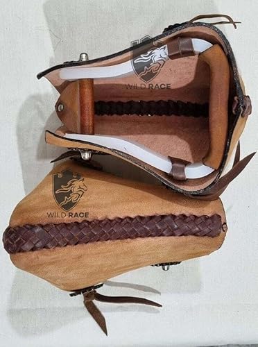 WILD RACE Neue Western-Tapaderos-Steigbügel-Sattel mit Blumenmuster, handgefertigt, genähtes Leder, robust, verkauft im Paar-Set (STYLE-17) von WILD RACE