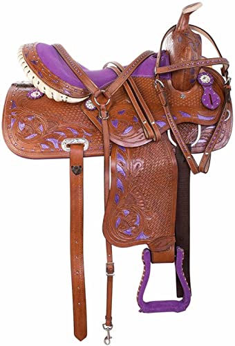 WILD RACE Premium Westernleder-Pferdesattel, Wildledersitz/Premium Western Leather Horse Saddle Suede Seat (14") von WILD RACE