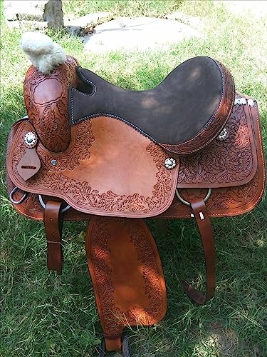 WILD RACE Premium Westernleder Pferdesattel, Wildledersitz/Premium Western Leather Horse Saddle Suede Seat (15") von WILD RACE