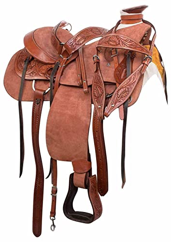 WILD RACE Rough Out Westernleder A Fork Wade Tree Roping Ranch Sattel/Rough Out Western Leather A Fork Wade Tree Roping Ranch Saddle (16") von WILD RACE