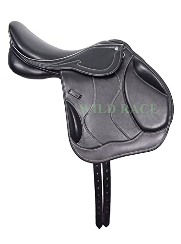 WILD RACE Spring-/Nahkontakt-Leder, austauschbarer Monoflap-Schlauchsattel/Leather Jumping/Close Contact, Monoflap Changeable Gullets Saddle (17.5") von WILD RACE