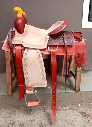 WILD RACE Western Natural & Brown Leather Strip Down Roper Ranch Cutter Sattel/Western Natural & Brown Leather Strip Down Roper Ranch Cutter Saddle (17") von WILD RACE