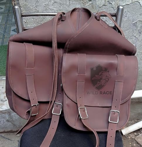 WILD RACE Western-Satteltasche aus Pferdeleder, strapazierfähig, für traditionelle Trail-Fahrten | Satteltasche | Pferdesatteltasche | Western-Satteltasche | Ledersatteltaschen für Pferde (STYLE-07) von WILD RACE