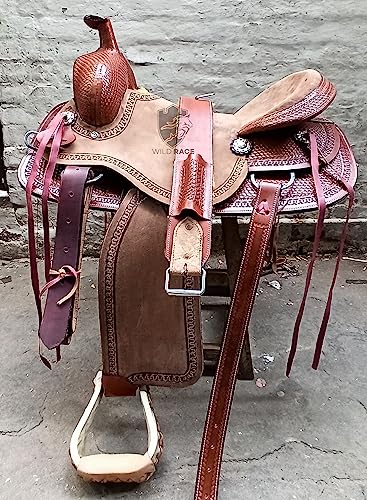 WILD RACE Western brauner Strip Down Leder handgeschnitzter Roper Ranch Sattel/Western Brown Strip Down Leather Hand Carved Roper Ranch Saddle (17") von WILD RACE