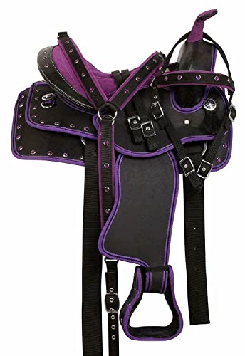 WILD RACE Wunderschöner Designer-Westernsattel aus synthetischem Barrel Racing/Beautiful Designer Synthetic Western Barrel Racing Western Saddle (12", Purple-Black) von WILD RACE