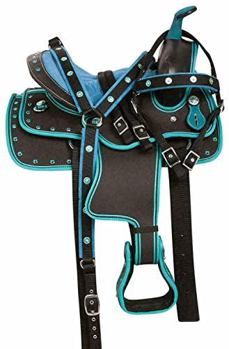 WILD RACE Wunderschöner Designer-Westernsattel aus synthetischem Barrel Racing/Beautiful Designer Synthetic Western Barrel Racing Western Saddle (13", Turquoise-Black) von WILD RACE