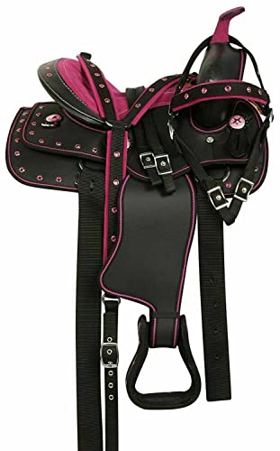 WILD RACE Wunderschöner Designer-Westernsattel aus synthetischem Barrel Racing/Beautiful Designer Synthetic Western Barrel Racing Western Saddle (14", Pink-Black) von WILD RACE