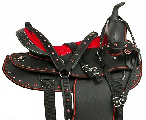 WILD RACE Wunderschöner Designer-Westernsattel aus synthetischem Barrel Racing/Beautiful Designer Synthetic Western Barrel Racing Western Saddle (14", Red-Black) von WILD RACE