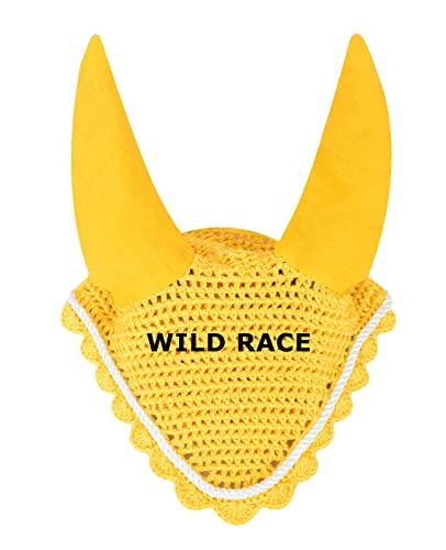 Wildrace Fliegenhaube für Pferde, Ohrenhaube, Maske, Netz, Häkelarbeit (Cob, Gelb) von WILD RACE