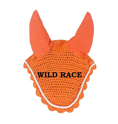 Wildrace Fliegenhaube für Pferde, Ohrenhaube, Maske, Netz, Häkelarbeit (Cob, Orange) von WILD RACE