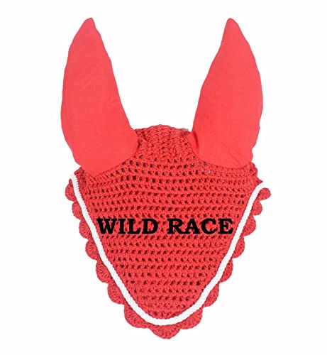 Wildrace Fliegenhaube für Pferde, Ohrenhaube, Maske, Netz, Häkelarbeit (Cob, Rot) von WILD RACE