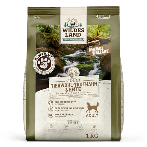 Wildes Land Pawprint - Animal Welfare - 1 kg - Tierwohl-Truthahn & Ente mit Kartoffeln, Erbsen & Wildkräutern von WILDES LAND