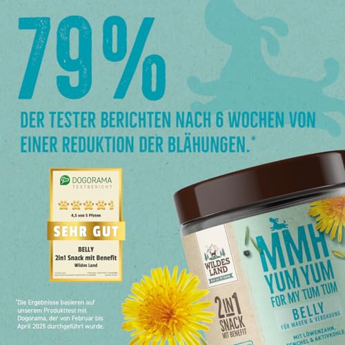 Wildes Land Belly Snack für Hunde – 300 g – Funktionaler Premium-Hundesnack für Magen & Verdauung – Mit Präbiotika & Flohsamenschalen – Getreidefrei, natürliche Zutaten von WILDES LAND