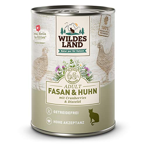 Wildes Land - Fasan & Huhn - 6 x 400 g Dose - Nassfutter für Katzen - Getreidefrei - Extra viel Fleisch - Beste Akzeptanz und Verträglichkeit von WILDES LAND