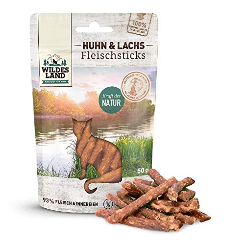 Wildes Land - Fleischsticks Huhn & Lachs - 9 x 50 g - Snack - Katzensnack Wildes Land - Fleischsticks Huhn & Lachs - 9 x 50 g - Snack - Katzensnack von WILDES LAND