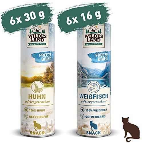 Wildes Land - Freeze Dried Snack für Katzen - Mix - 12 x - artgerecht - 100% Huhn & Weißfisch - schonende Gefriertrocknung - getreidefrei Wildes Land - Freeze Dried Snack für Katzen - Mix - 12 x - artgerecht - 100% Huhn & Weißfisch - schonende Gefriertrocknung - getreidefrei von WILDES LAND
