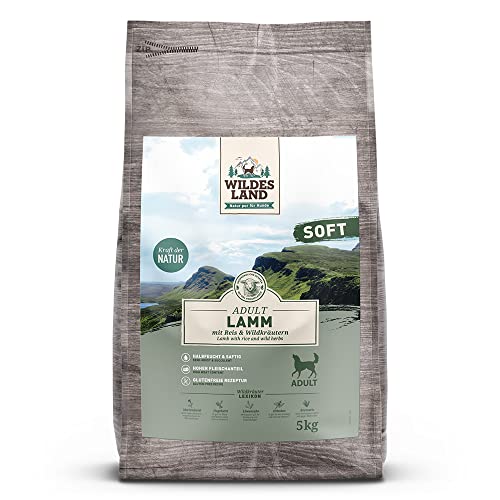 Wildes Land - Halbfeuchtes Trockenfutter für Hunde - Nr. 1 Lamm - 5 kg - mit Reis und Wildkräutern - Glutenfrei - Extra viel Fleisch - Soft Für alle Hunderassen - Beste Akzeptanz und Verträglichkeit von WILDES LAND