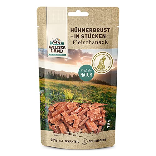 Wildes Land - Hühnerbrust in Stücken - 7 x 70 g - Hundesnack - Hundefutter - Getreidefrei von WILDES LAND