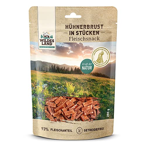 Wildes Land - Hühnerbrust in Stücken - 8 x 200 g - Hundesnack - Hundefutter - Getreidefrei von WILDES LAND