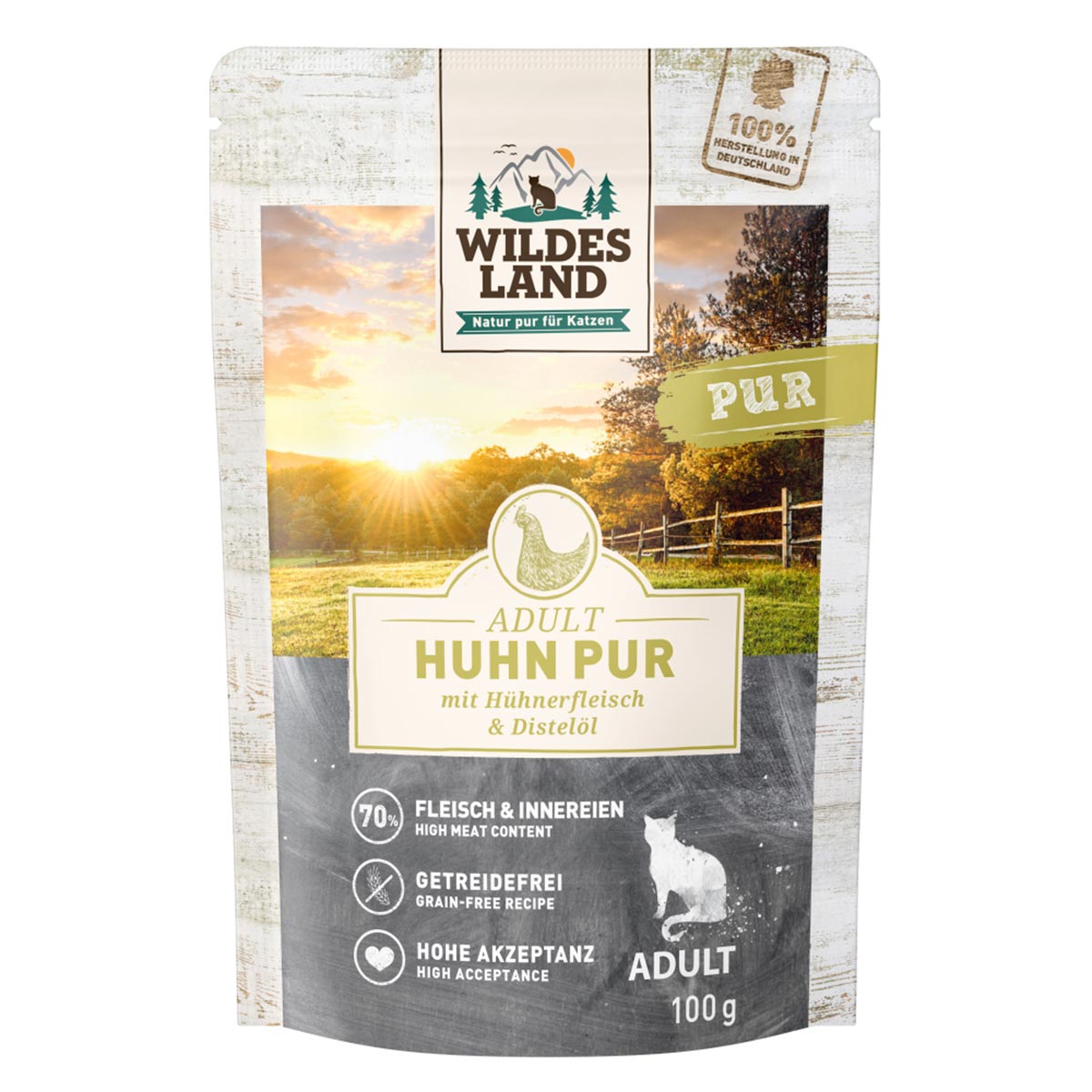 Wildes Land Huhn PUR mit Distelöl 12x100 g von WILDES LAND