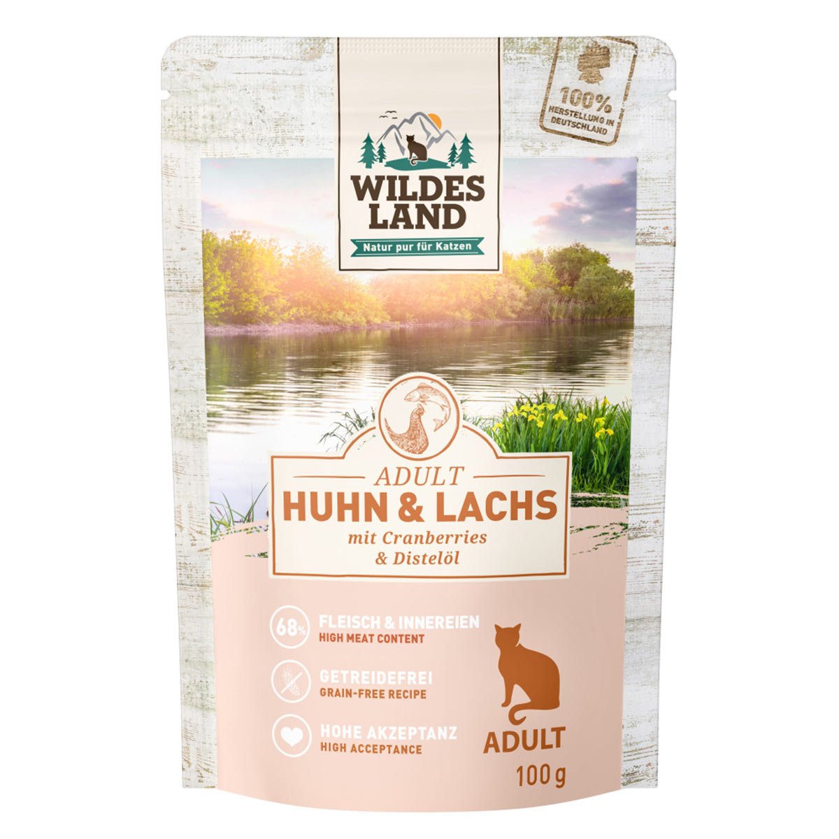 Wildes Land Huhn und Lachs mit Cranberries 12x100 g von WILDES LAND