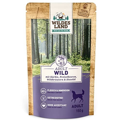 Wildes Land Nassfutter für Hunde, Hirschgeschmack, 8 x 150 g Wildes Land Nassfutter für Hunde, Hirschgeschmack, 8 x 150 g von WILDES LAND