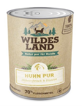 Wildes Land - Nassfutter für Hunde - Huhn PUR - 6 x 400 g - mit Distelöl - Getreidefrei - Extra hoher Fleischanteil von 70% - Beste Akzeptanz und Verträglichkeit Wildes Land - Nassfutter für Hunde - Huhn PUR - 6 x 400 g - mit Distelöl - Getreidefrei - Extra hoher Fleischanteil von 70% - Beste Akzeptanz und Verträglichkeit von WILDES LAND
