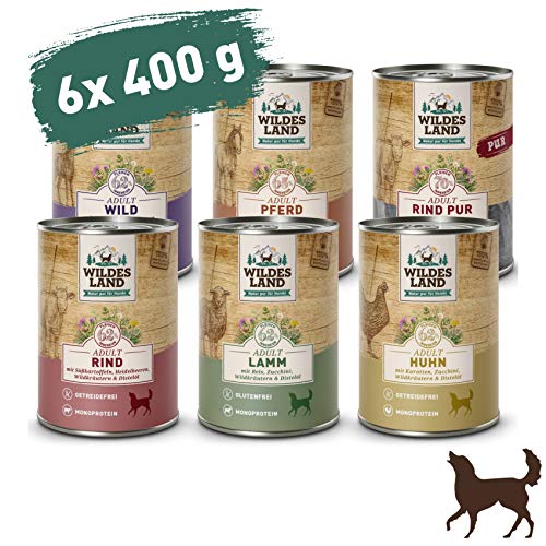 Wildes Land - Nassfutter für Hunde - Mix - 6 x 400 g - Glutenfrei - Extra viel Fleisch - Beste Akzeptanz und Verträglichkeit Wildes Land - Nassfutter für Hunde - Mix - 6 x 400 g - Glutenfrei - Extra viel Fleisch - Beste Akzeptanz und Verträglichkeit von WILDES LAND