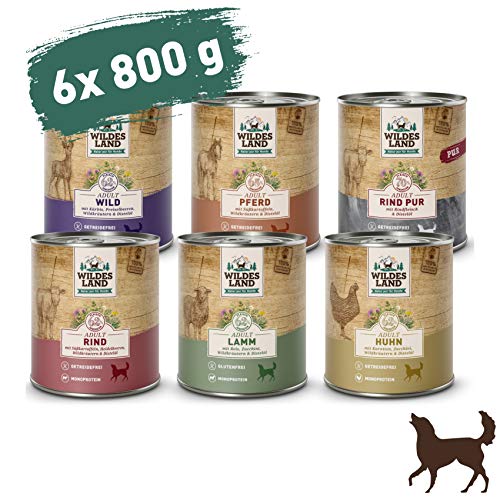 Wildes Land - Nassfutter für Hunde - Mix - 6 x 800 g - Glutenfrei - Extra viel Fleisch - Beste Akzeptanz und Verträglichkeit von WILDES LAND