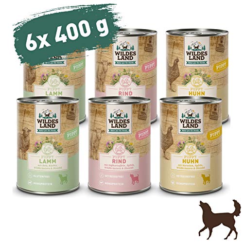 Wildes Land - Nassfutter für Hunde - Mix Puppy - 6 x 400 g - Glutenfrei - Extra viel Fleisch - Beste Akzeptanz und Verträglichkeit von WILDES LAND