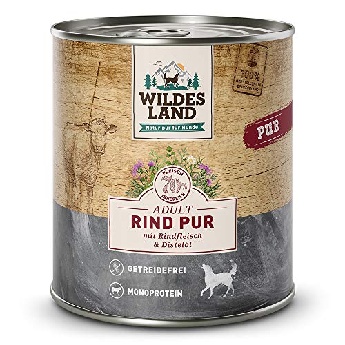 Wildes Land - Nassfutter für Hunde - Rind PUR - 12 x 800 g - mit Distelöl - Getreidefrei - Extra hoher Fleischanteil von 70% - Beste Akzeptanz und Verträglichkeit Wildes Land - Nassfutter für Hunde - Rind PUR - 12 x 800 g - mit Distelöl - Getreidefrei - Extra hoher Fleischanteil von 70% - Beste Akzeptanz und Verträglichkeit von WILDES LAND