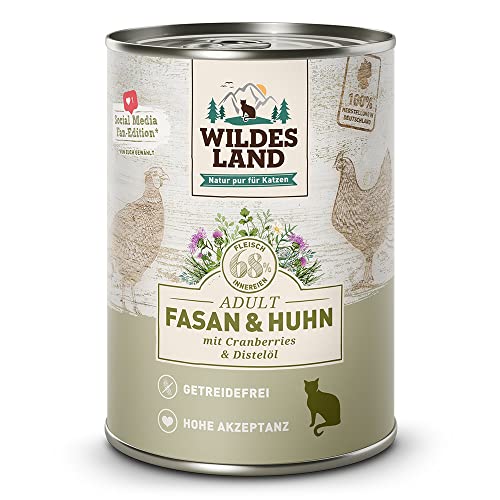 Wildes Land Nassfutter für Katzen, Huhn und Fasan, 6 x 400 g von WILDES LAND