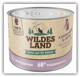 Wildes Land Nassfutter für Katzen, Huhn und Kaninchen, 6 x 400 g von WILDES LAND