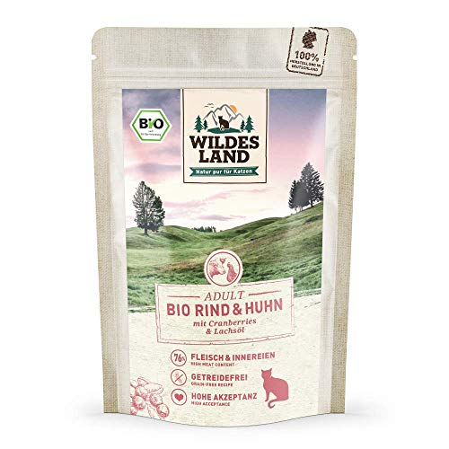 Wildes Land - Nassfutter für Katzen - Nr. 1 Rind & Huhn - Bio - 48 x 85 g - Aus kontrolliertem biologischen Anbau - Getreidefrei - Extra viel Fleisch von WILDES LAND