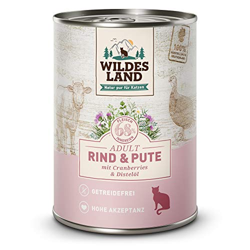 Wildes Land - Nassfutter für Katzen - Nr. 1 Rind & Pute - 24 x 400 g - Getreidefrei - Extra viel Fleisch - Beste Akzeptanz und Verträglichkeit von WILDES LAND
