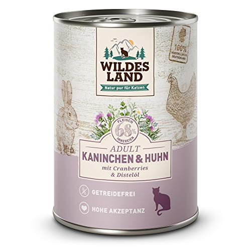 Wildes Land - Nassfutter für Katzen - Nr. 4 Kaninchen & Huhn - 12 x 400 g - Getreidefrei - Extra viel Fleisch - Beste Akzeptanz und Verträglichkeit von WILDES LAND