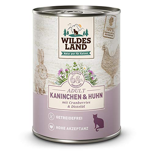 Wildes Land - Nassfutter für Katzen - Nr. 4 Kaninchen & Huhn - 24 x 400 g - Getreidefrei - Extra viel Fleisch - Beste Akzeptanz und Verträglichkeit von WILDES LAND