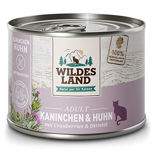 Wildes Land - Nassfutter für Katzen - Nr. 4 Kaninchen & Huhn - 6 x 400 g - Getreidefrei - Extra viel Fleisch - Beste Akzeptanz und Verträglichkeit von WILDES LAND