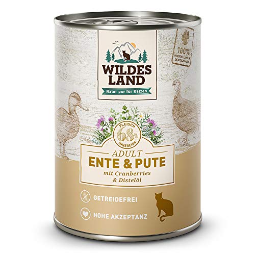 Wildes Land - Nassfutter für Katzen - Nr. 5 Ente & Pute - 12 x 400 g - Getreidefrei - Extra viel Fleisch - Beste Akzeptanz und Verträglichkeit von WILDES LAND
