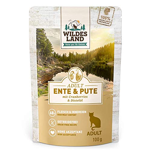Wildes Land - Nassfutter für Katzen - Nr. 5 Ente & Pute - 48 x 100 g - Getreidefrei - Extra viel Fleisch - Beste Akzeptanz und Verträglichkeit von WILDES LAND
