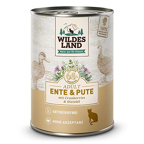 Wildes Land - Nassfutter für Katzen - Nr. 5 Ente & Pute - 6 x 400 g - Getreidefrei - Extra viel Fleisch - Beste Akzeptanz und Verträglichkeit Wildes Land - Nassfutter für Katzen - Nr. 5 Ente & Pute - 6 x 400 g - Getreidefrei - Extra viel Fleisch - Beste Akzeptanz und Verträglichkeit von WILDES LAND