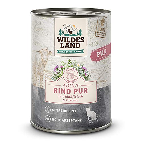 Wildes Land - Nassfutter für Katzen - Nr. 6 Rind PUR - 12 x 400 g - Getreidefrei - Extra viel Fleisch - Beste Akzeptanz und Verträglichkeit von WILDES LAND