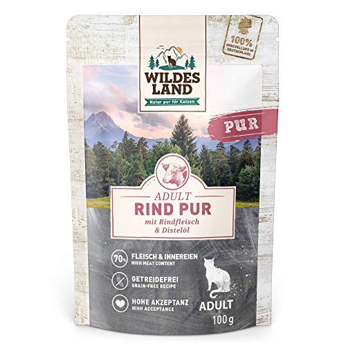 Wildes Land - Nassfutter für Katzen - Nr. 6 Rind PUR - 48 x 100 g - Getreidefrei - Extra viel Fleisch - Beste Akzeptanz und Verträglichkeit von WILDES LAND
