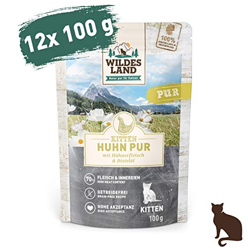 Wildes Land - Nassfutter für Katzen - Nr. 7 Huhn PUR für Kitten - 12 x 100 g - Nassfutter für Jungtiere - Getreidefrei - Extra viel Fleisch von WILDES LAND